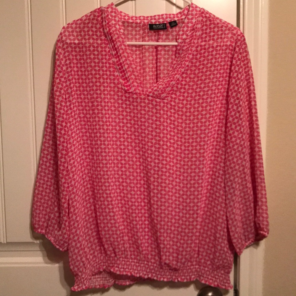 a.n.a pink and white 3/4 sleeve blouse.